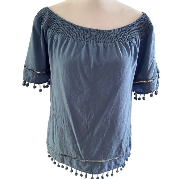 ee:some blue top with pom fringe size M - Picture 1 of 5